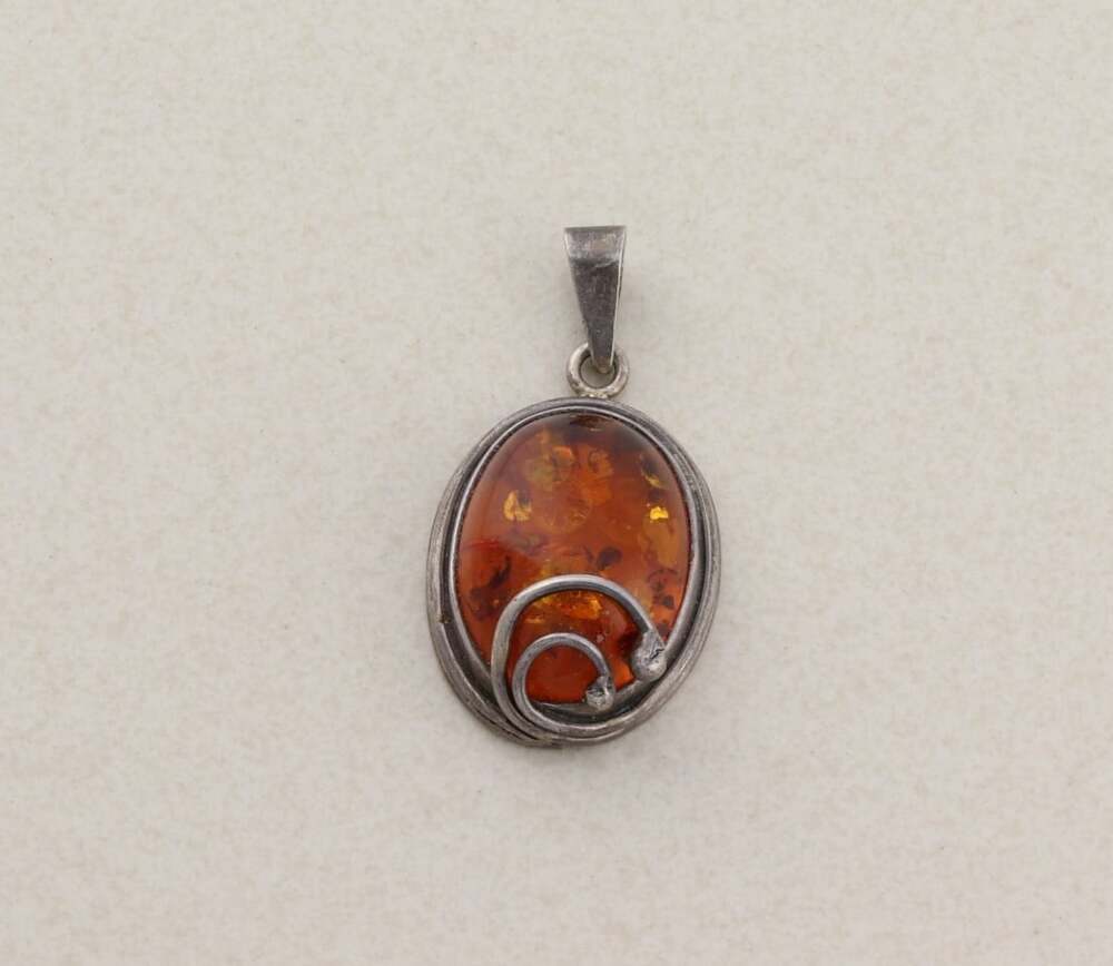 Sterling Silver Amber Pendant 1 3/4" x 7/8"